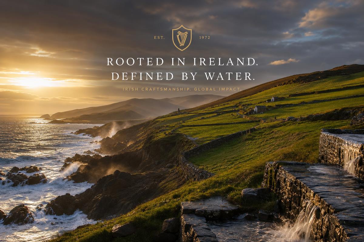 Irish landscape with dramatic water and green hills