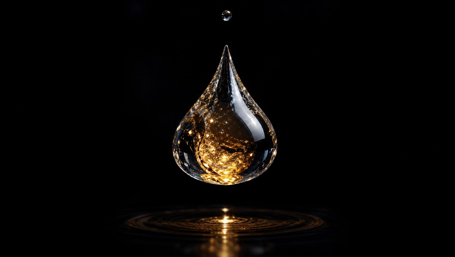 Water droplet transforming into liquid gold